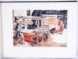 Rézkarcok a magyar vegyiparról. 15db aláírt, eredeti rézkarc mappába fűzve, 28,5x39cm