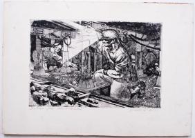 Olvashatatlan jelzéssel: Dobson-féle támbiztosítás. Rézkarc, papír, jelzett, 31x43,5cm