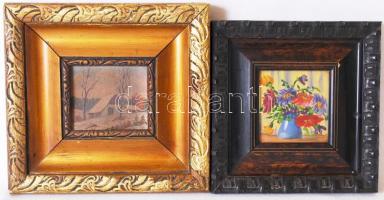 2 db olaj, karon festmény régi keretekben 21×21 cm-25×23 cm