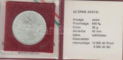 1984. 500Ft Ag "Sarajevoi Téli Olimpia" T:BU Eredeti tokban, tanúsítvánnyal!