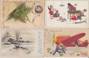 31 db régi üdvözlőlap, köztük 4 litho és egy dombornyomott lap / 31 greeting cards, between them 4 litho and one embossed postcard