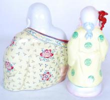 Shou Lao (a hosszú élet istene) és Nevető Buddha, kézzel festett, Buddha jelzett, hibátlanok, m:20 c...