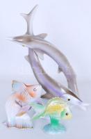 Hollóházi halak, kézzel festettek, jelzettek, hibátlanok, 8-23 cm, összesen: 3 db / Hollohaza porcelain fihes