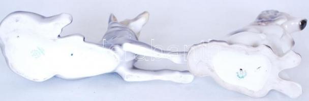 Hollóházi kutyák, kézzel festettek, jelzettek, hibátlanok, 11-14 cm, összesen: 2 db / Hollohaza porc...