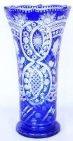 Ólomkristály kobalt kék nagy váza, több rétegű, csiszolt, metszett, hámozott, hibátlan, m:40 cm, d:20 cm / Big lead crystal vase