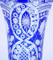 Ólomkristály kobalt kék nagy váza, több rétegű, csiszolt, metszett, hámozott, hibátlan, m:40 cm, d:2...