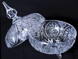 Kristály bonbonier, csiszolt, metszett, hámozott, hibátlan, m:19 cm, d:18 cm / Crystal candy dish