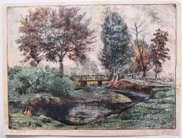 Jánossy Ferenc (1926-1982): Kis patak. Színezett rézkarc, jelzett (dúcon is), 33,5x45cm