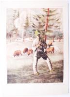 Dudás Jenő (1900-1991): Pásztorfiú. Színezett aquatinta, papír, jelzett (dúcon is), 47x33,5cm