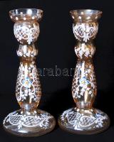 Egy pár, kézzel festett üvegváza /  A pair of hand painted glass vases, 23,5cm