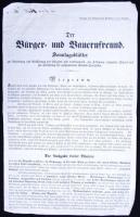 1850 A Polgár és Parasztbarát c. Pozsonyban kiadott újság hirdetménye. Plakát / Advertising poster of the Bürger und Bauernfreund issued in Pressburg 22x35 cm