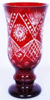 Rubin vörös kristály váza, többrétegű, csiszolt, hámozott, m:27 cm / Crystal vase