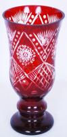 Rubin vörös kristály váza, többrétegű, csiszolt, hámozott, m:27 cm / Crystal vase