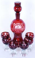 Rubin vörös likőrös készlet, többrétegű, csiszolt, hámozott, hibátlan, m:34 cm, m:10 cm/ Liqueur set