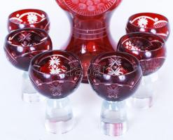 Rubin vörös likőrös készlet, többrétegű, csiszolt, hámozott, hibátlan, m:34 cm, m:10 cm/ Liqueur set