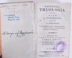 Varga István: Exegétika theologia vagy azok a&#039; tudományok, melyek a&#039; Bibliának helyesenn való megesmerésére, megértésére, és megvilágosítására tanítanak. 1. darab. Unicus! Debreczen, 1807. Csáthy György. XII. 530 l 1 sztl. Korabeli félbőr kötésben. A könyv végén 2 oldalas kézzel írt jegyzet a XIX. sz. elejéről