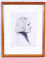 Olvashatatlan jelzéssel: Liszt. Rézkarc, papír üvegezett keretben 32×26 cm