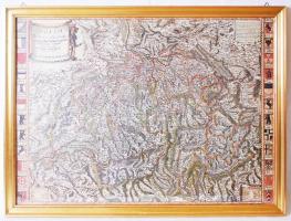 H.C. Gyger sorszámozott újra kiadott fakszimile 1635-ös Svájc térképe, üvegezett keretben 52×70 cm / Faksimile map from H.C. Gyger