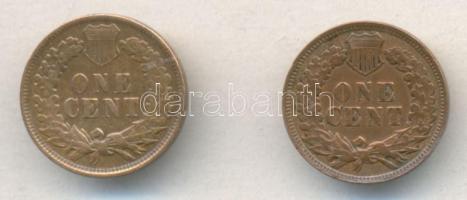 Amerikai Egyesült Államok 1899. 1c Br + 1907. 1c Br "Indián" T:2,2- USA 1899. 1 cent Br + 1907. 1 cent Br "Indian" C:XF,VF