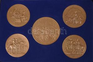 Bodó Sándor (1920-) 1986. "Buda felszabadításának 300. évfordulója" alkalmából az Amerikai Egyesült Államokban kiadott 5db klf nagyméretű aranyozott bronz emlékéremből álló komplett sorozata dísztokban és tanúsítvánnyal! T:1