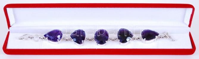 Ezüst (Ag) karkötő nagyméretű ametisztekkel / 
Silver bracelet with large amethyst stones, 19cm, br:...