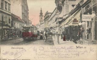 Vienna Tabor street, the shop of David Tandler, engraver shop, tram, mounted policeman (fa)