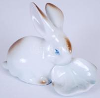 Zsolnay kézzel festett porcelán nyuszi, hibátlan, jelzett / Zsolnay chinaware figure 7 cm