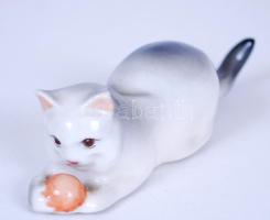 Zsolnay porcelán cica, jelzett, hibátlan/ Zsolnay chinaware figure 11 cm