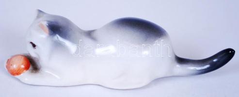 Zsolnay porcelán cica, jelzett, hibátlan/ Zsolnay chinaware figure 11 cm