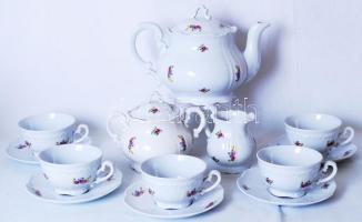Virágos Zsolnay porcelán teás hiányos készlet, jelzett, matricás, hibátlan/ Zsolnay tea-set 5p.