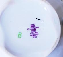 Virágos Zsolnay porcelán teás hiányos készlet, jelzett, matricás, hibátlan/ Zsolnay tea-set 5p