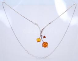 Ezüst (Ag) collier nyaklánc borostyánokkal / 
Silver collier necklace with amber stones, 44cm, br: 7...