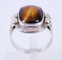 cca 1930 Art deco ezüst (Ag) gyűrű tigrisszemmel /  Art deco silver ring with Tiger's eye stone, s: 53, br: 4,56gr
