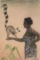 Colonial Expo 1931 Paris, Madagascar, woman with maky (EB)