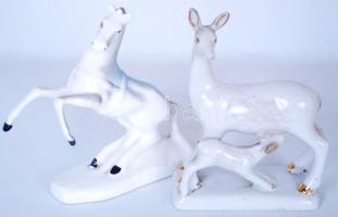 2 db jelzett, őz és gidája, ágaskodó ló, jelzettek, hibátlanok m:16-17 cm/  Porcelain figures