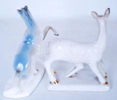 2 db jelzett, őz és gidája, ágaskodó ló, jelzettek, hibátlanok m:16-17 cm/  Porcelain figures