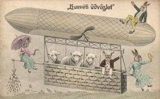 Easter, rabbits and sheeps in airship