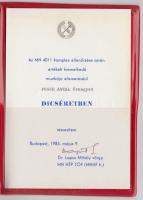 1983 Magyar Néphadsereg 4011 parancsnoka, dicsérő oklevél