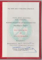 1986 Magyar Néphadsereg 4011 parancsnoka, dicsérő oklevél
