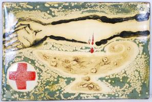 Vöröskeresztes zománctábla /  Red Cross, enamelled metal plaque, 15x10cm