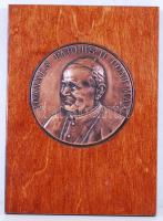 "Johannes Paulus II Pont-Max" feliratú réz plakett II. János Pál pápa portréjával, falra akasztható falapra erősítve /  Copper plaque with the portrait of Pope John Paul II on wooden back, 20x14,5cm