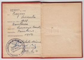 1956 Magyar Önkéntes Honvédelmi Szövetség tagsági igazolvány, 1db bélyeggel