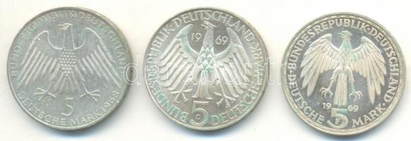 NSZK 1968-1969. 5M Ag (3xklf) "Friedrich Raiffeisen" + "Theodor Fontane" +"...