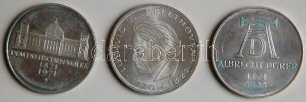 NSZK 1970-1971. 5M Ag (3xklf) "Beethoven" + "Reichsgründung" + "Dürer" T:PP,2 GFR 1970-1971. 5 Mark Ag (3xdiff) "Beethoven" + "Reichsgründung" + "Dürer" C:PP,XF