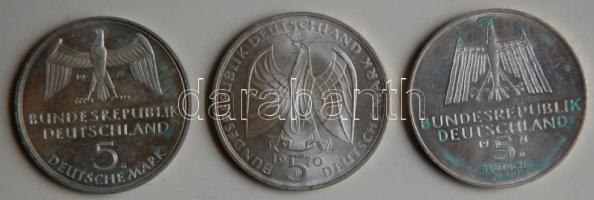 NSZK 1970-1971. 5M Ag (3xklf) "Beethoven" + "Reichsgründung" + "Dürer"...