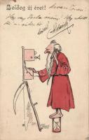 Judaica, New Year, Jewish Santa Claus with telephone, anti-semitic postcard (small tear)