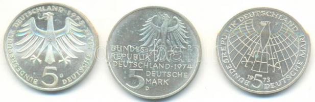 NSZK 1973-1975. 5M Ag (3xklf) "Kopernikusz" + "Kant" + "Schweitzer" T:...