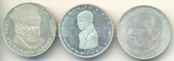 NSZK 1977-1978. 5M Ag (3xklf) "Carl Friedrich Gauss" + "Heinrich von Kleist" + "Gustav Stresemann" T:PP,2 GFR 1977-1978. 5 Mark Ag (3xdiff) "Carl Friedrich Gauss" + "Heinrich von Kleist" + "Gustav Stresemann" C:PP,XF