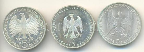 NSZK 1977-1978. 5M Ag (3xklf) "Carl Friedrich Gauss" + "Heinrich von Kleist" + &...
