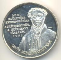 Renner Kálmán (1927-1994) / Szabó Géza (1939-) 1991. "Gróf Széchenyi István 200. születési évfordulójára" Ag emlékérem (36.36g/0.935/42,5mm) hozzá eredeti tanúsítvány és leírás T:PP
